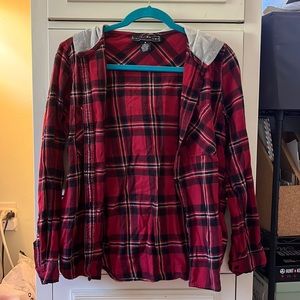 Red Black and Grey Flannel with Grey Hood
